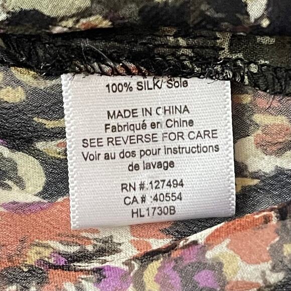 Heartloom Tie-Waist Semi-Sheer Blouse - Black Peach Cream V-Neck - Size S - Picture 4 of 5